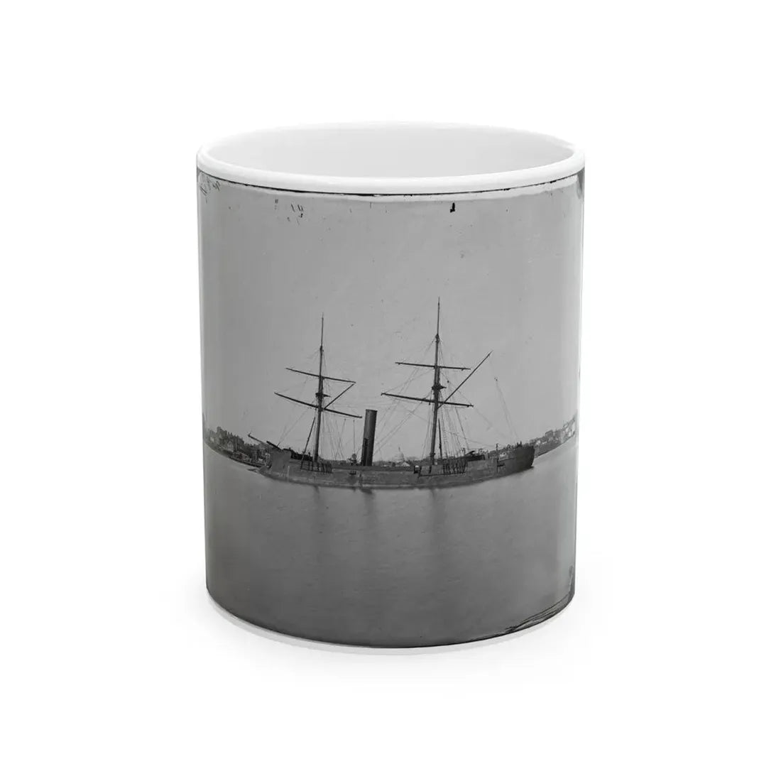 Washington, D.C. Ex-Confederate Iron-Clad Ram Stonewall At Anchor; U.S. Capitol In The Background (U.S. Civil War) White Coffee Mug 11oz - Go Mug Yourself