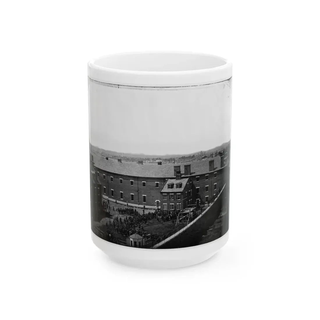 Washington, D.C. Execution Of The Conspirators  Scaffold In Use And Crowd In The Yard, Seen From The Roof Of The Arsenal (U.S. Civil War) White Coffee Mug 15oz - Go Mug Yourself
