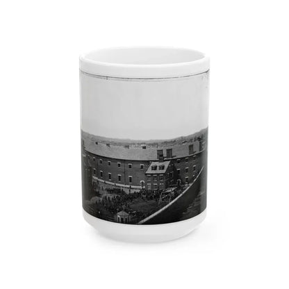 Washington, D.C. Execution Of The Conspirators  Scaffold In Use And Crowd In The Yard, Seen From The Roof Of The Arsenal (U.S. Civil War) White Coffee Mug 15oz - Go Mug Yourself
