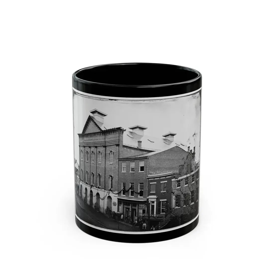 Washington, D.C. Ford's Theater With Guards Posted At Entrance And Crepe Draped From Windows (U.S. Civil War) Black Coffee Mug 11oz - Go Mug Yourself