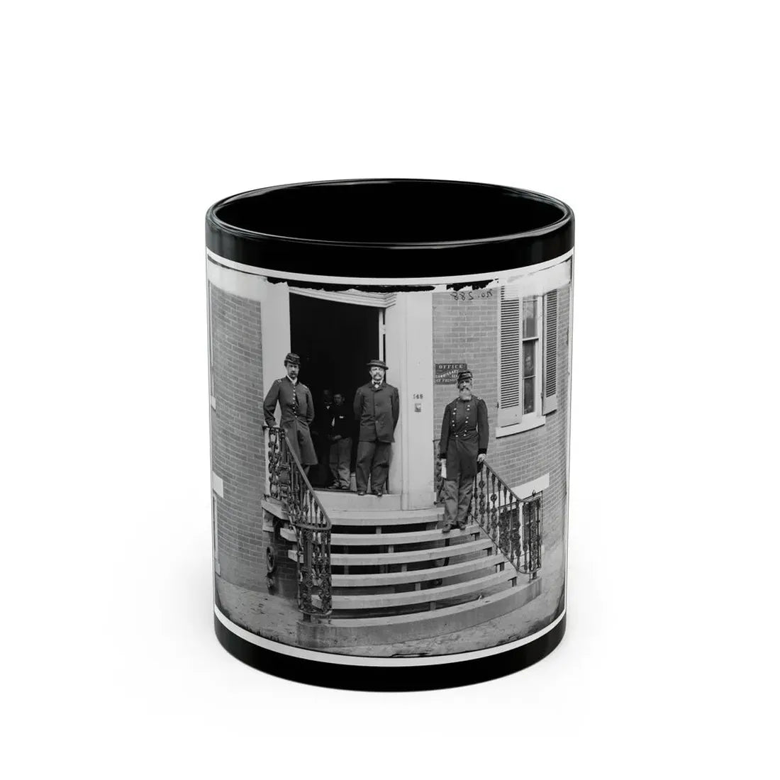 Washington, D.C. Gen. William Hoffman, Commissary General Of Prisoners (At Right) And Staff On Steps Of Office, F. St. At 20th Nw (U.S. Civil War) Black Coffee Mug 11oz - Go Mug Yourself
