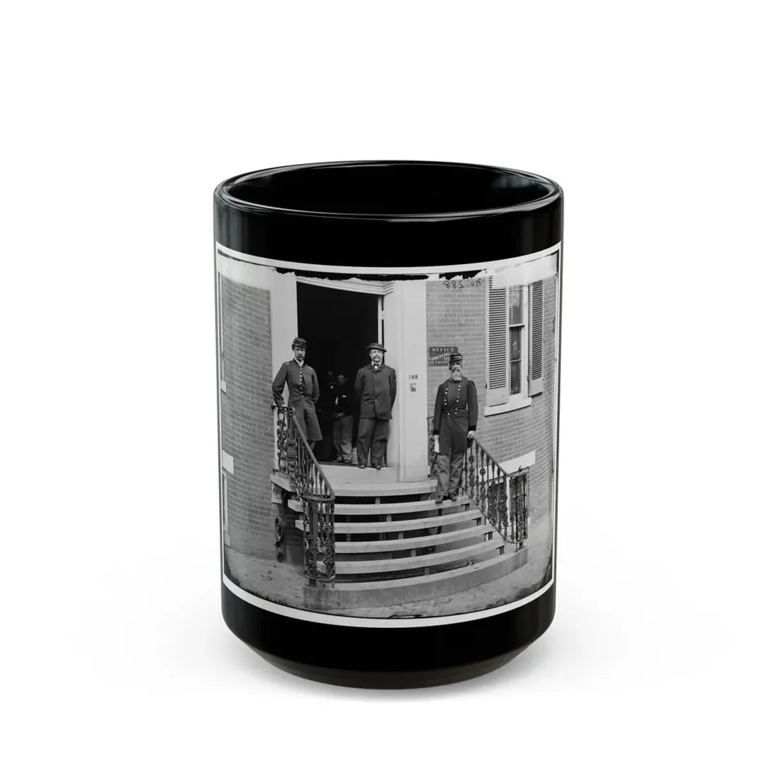 Washington, D.C. Gen. William Hoffman, Commissary General Of Prisoners (At Right) And Staff On Steps Of Office, F. St. At 20th Nw (U.S. Civil War) Black Coffee Mug 15oz - Go Mug Yourself