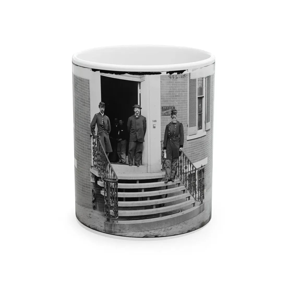 Washington, D.C. Gen. William Hoffman, Commissary General Of Prisoners (At Right) And Staff On Steps Of Office, F. St. At 20th Nw (U.S. Civil War) White Coffee Mug 11oz - Go Mug Yourself