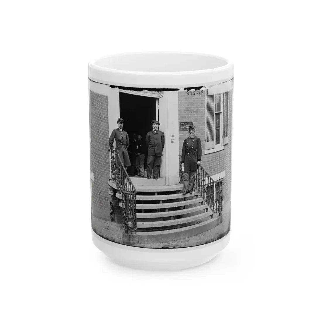 Washington, D.C. Gen. William Hoffman, Commissary General Of Prisoners (At Right) And Staff On Steps Of Office, F. St. At 20th Nw (U.S. Civil War) White Coffee Mug 15oz - Go Mug Yourself