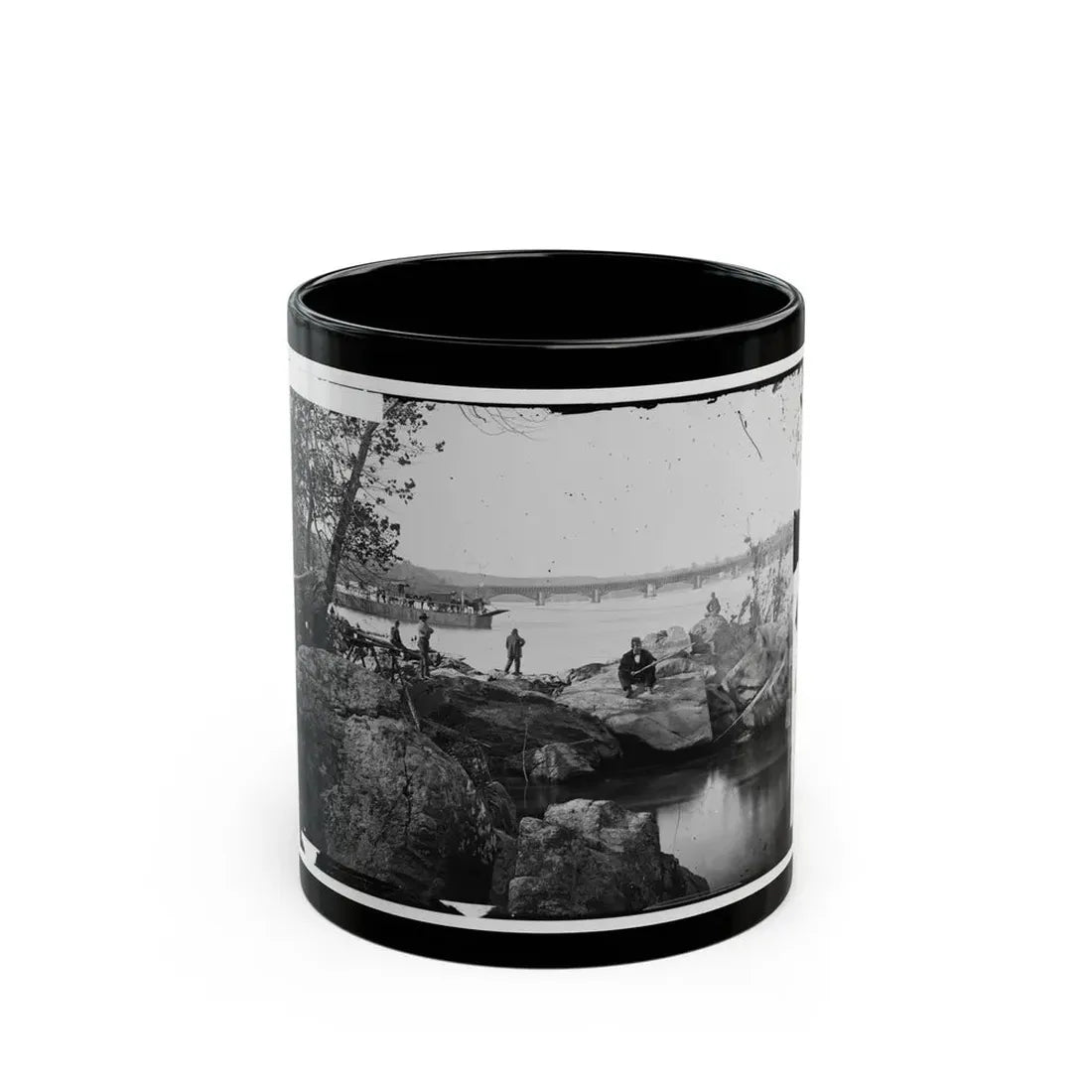 Washington, D.C. Georgetown Ferry-Boat Carrying Wagons, And Aqueduct Bridge Beyond, From Rocks On Mason's Island (U.S. Civil War) Black Coffee Mug 11oz - Go Mug Yourself