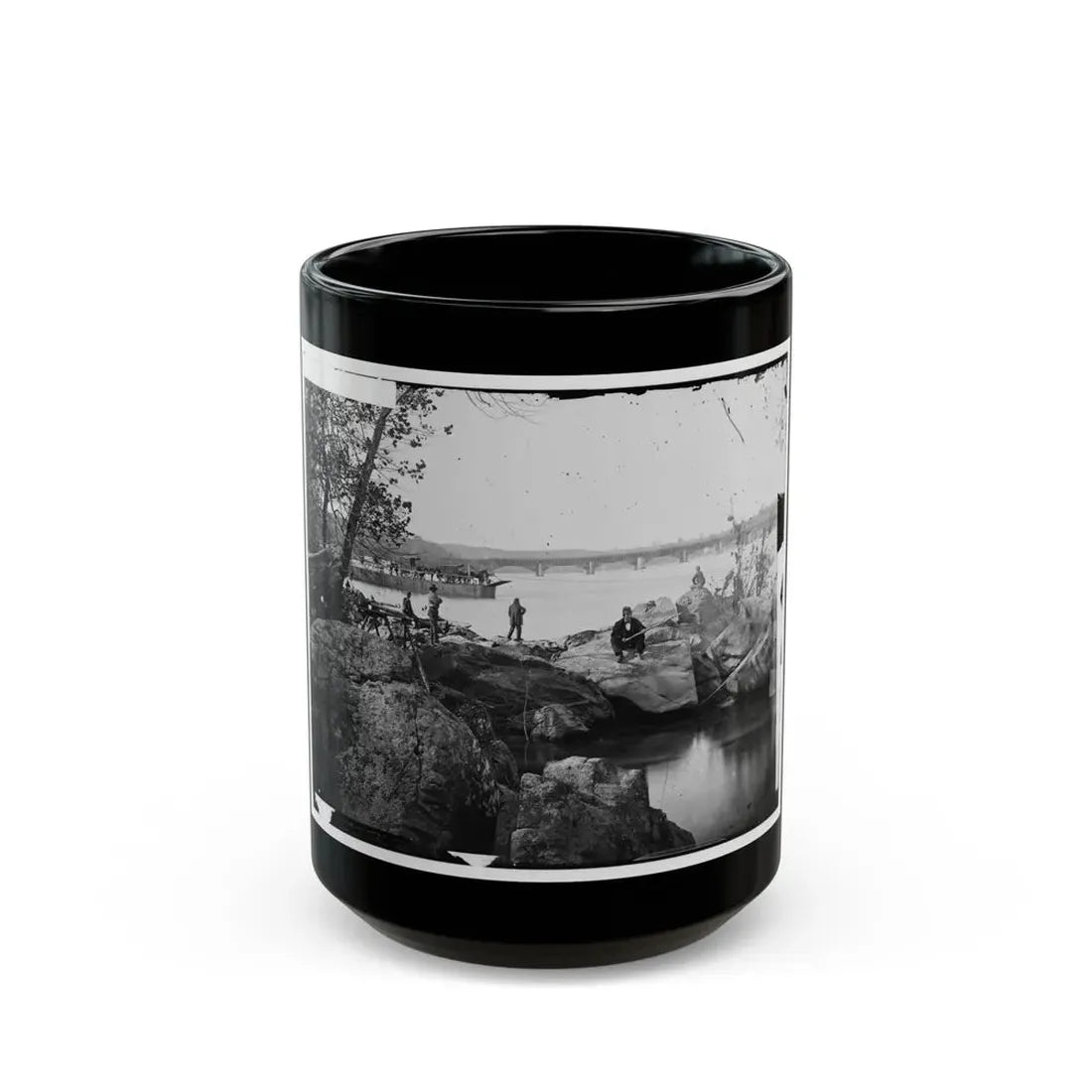 Washington, D.C. Georgetown Ferry-Boat Carrying Wagons, And Aqueduct Bridge Beyond, From Rocks On Mason's Island (U.S. Civil War) Black Coffee Mug 15oz - Go Mug Yourself