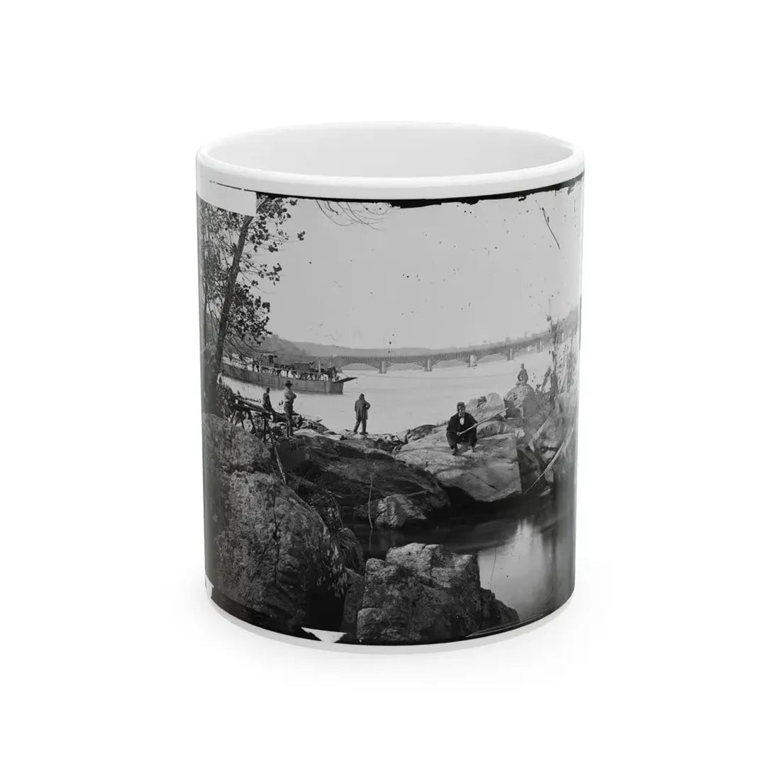 Washington, D.C. Georgetown Ferry-Boat Carrying Wagons, And Aqueduct Bridge Beyond, From Rocks On Mason's Island (U.S. Civil War) White Coffee Mug 11oz - Go Mug Yourself