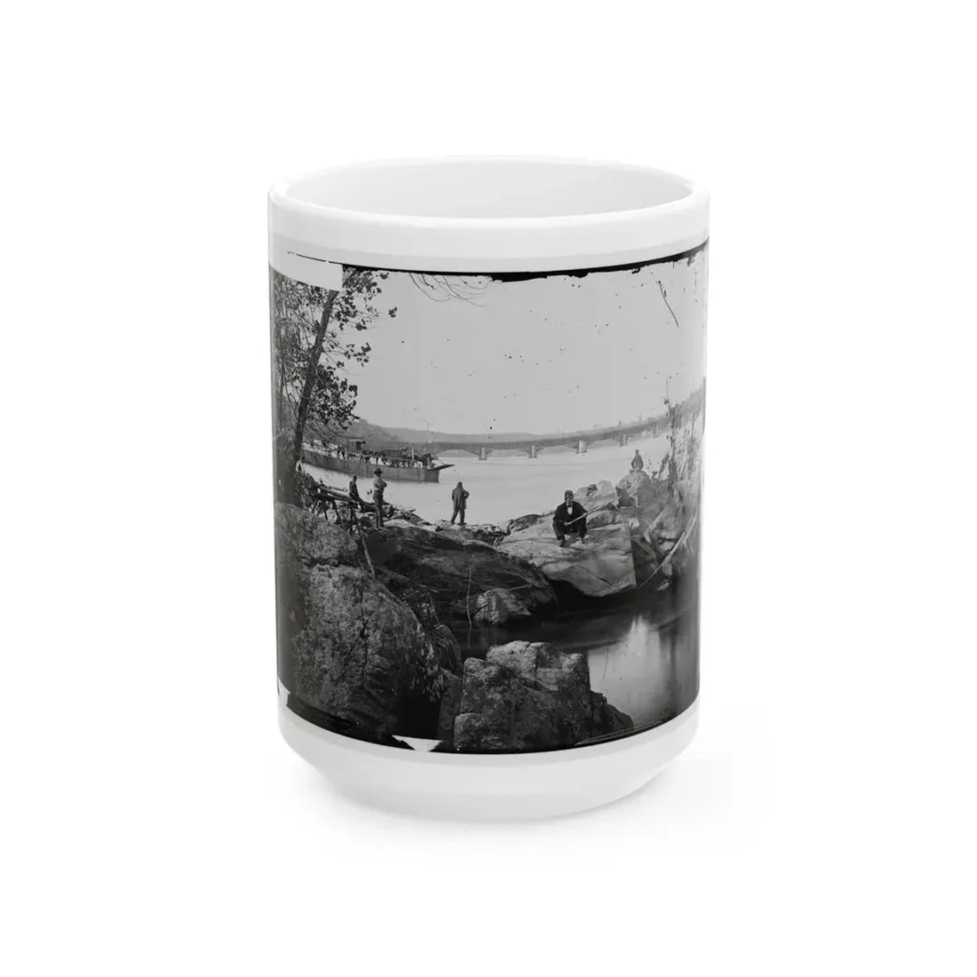 Washington, D.C. Georgetown Ferry-Boat Carrying Wagons, And Aqueduct Bridge Beyond, From Rocks On Mason's Island (U.S. Civil War) White Coffee Mug 15oz - Go Mug Yourself
