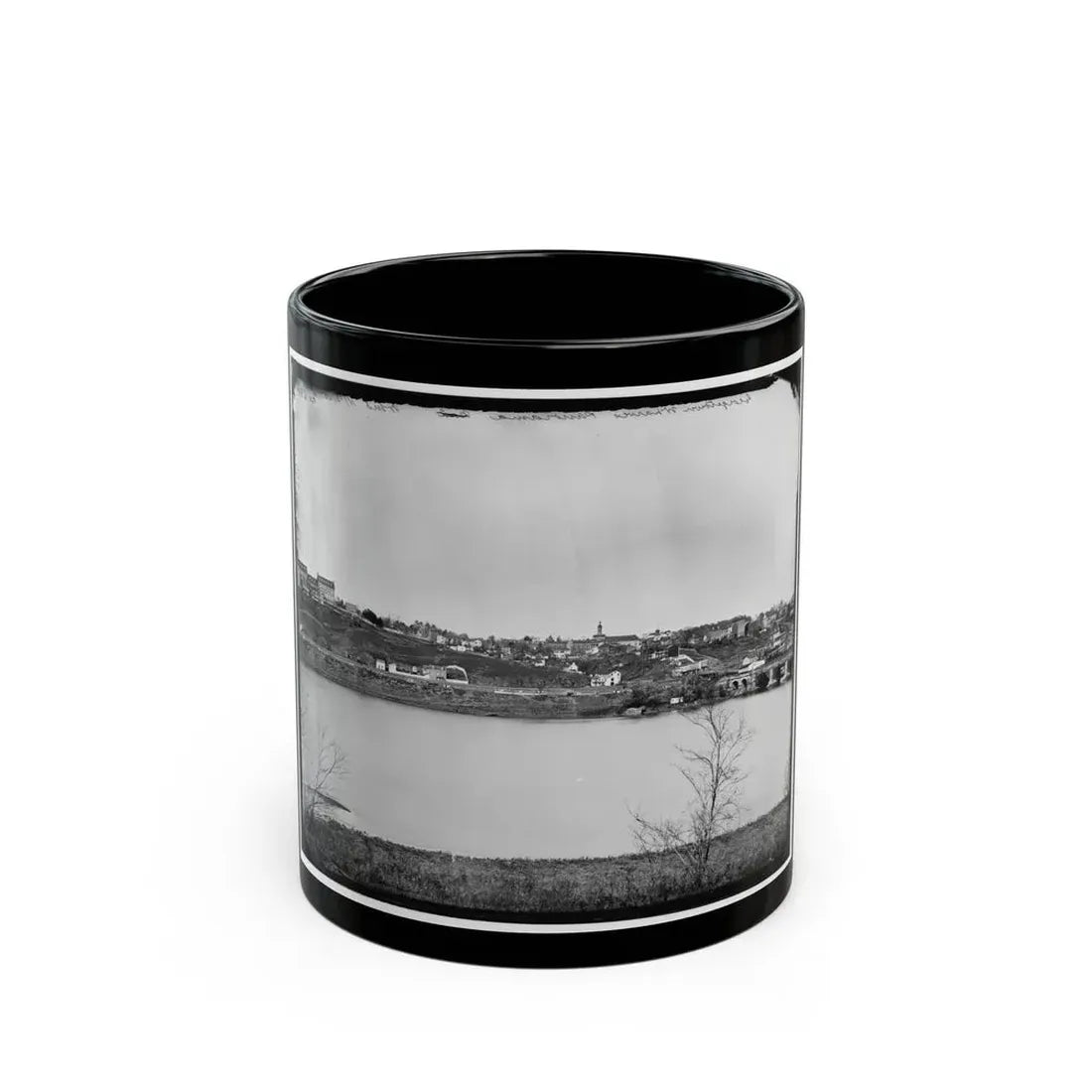 Washington, D.C. Georgetown From The Virginia Bank; Aqueduct Bridge At The Extreme Right (U.S. Civil War) Black Coffee Mug 11oz - Go Mug Yourself