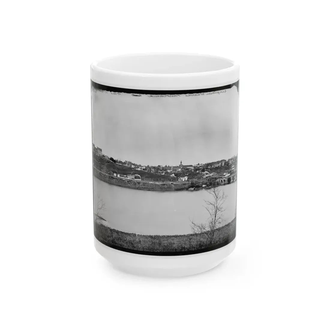 Washington, D.C. Georgetown From The Virginia Bank; Aqueduct Bridge At The Extreme Right (U.S. Civil War) White Coffee Mug 15oz - Go Mug Yourself