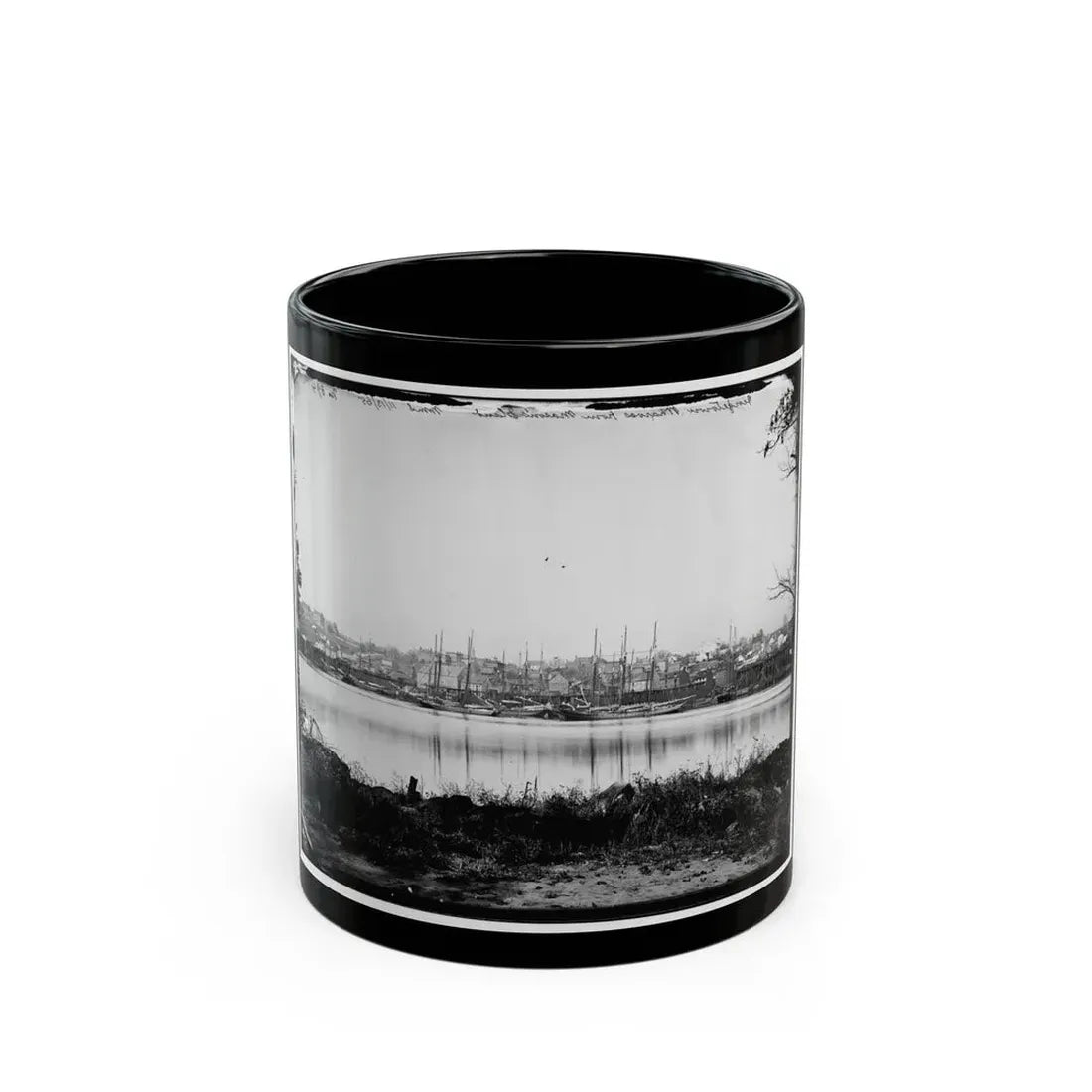 Washington, D.C. Georgetown Waterfront With Sailing Vessels, Seen From Mason's Island (U.S. Civil War) Black Coffee Mug 11oz - Go Mug Yourself