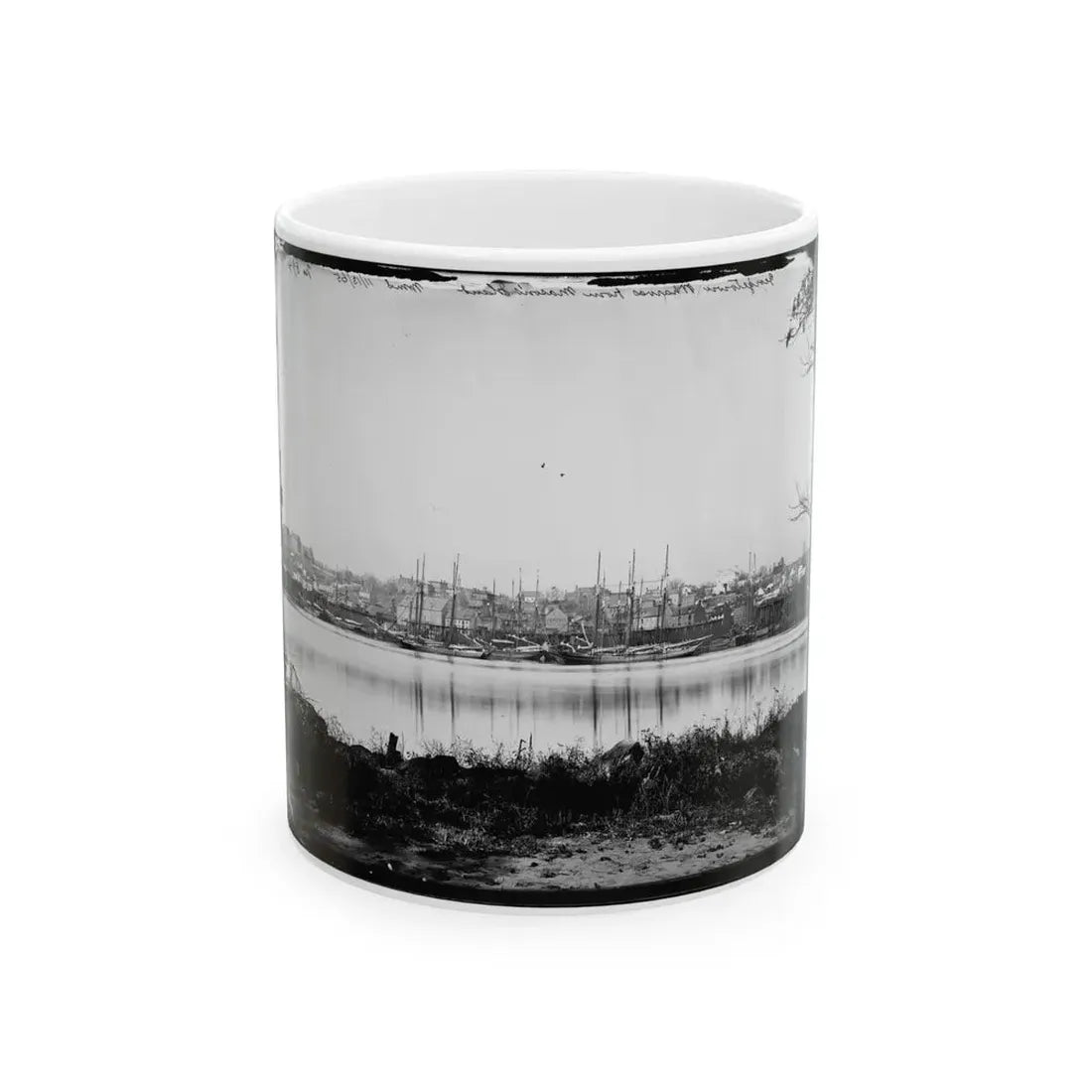 Washington, D.C. Georgetown Waterfront With Sailing Vessels, Seen From Mason's Island (U.S. Civil War) White Coffee Mug 11oz - Go Mug Yourself
