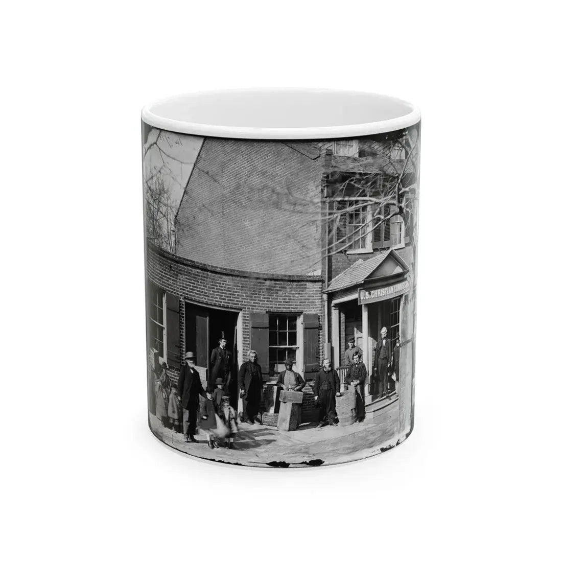 Washington, D.C. Group Before Office Of U.S. Christian Commission, 8th And H Sts. Nw (U.S. Civil War) White Coffee Mug 11oz - Go Mug Yourself