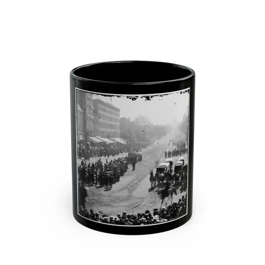 Washington, D.C. Group Of Ambulances Followed By Band And Infantry Units On Pennsylvania Avenue Near The Treasury (U.S. Civil War) Black Coffee Mug 11oz - Go Mug Yourself