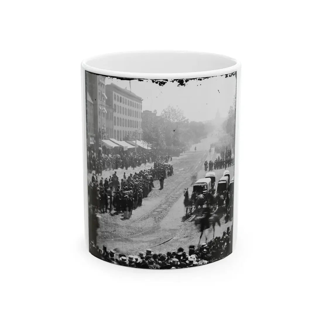 Washington, D.C. Group Of Ambulances Followed By Band And Infantry Units On Pennsylvania Avenue Near The Treasury (U.S. Civil War) White Coffee Mug 11oz - Go Mug Yourself