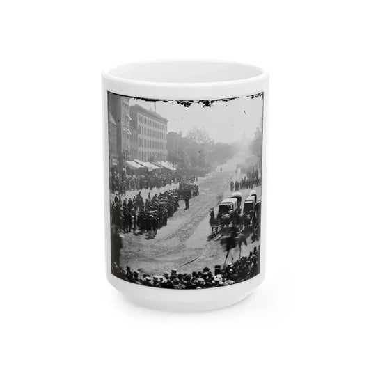 Washington, D.C. Group Of Ambulances Followed By Band And Infantry Units On Pennsylvania Avenue Near The Treasury (U.S. Civil War) White Coffee Mug 15oz - Go Mug Yourself