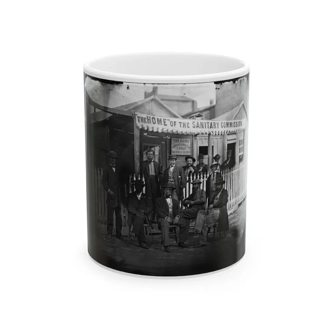 Washington, D.C. Group Of Sanitary Commission Workers At The Entrance Of The Home Lodge (U.S. Civil War) White Coffee Mug 11oz - Go Mug Yourself