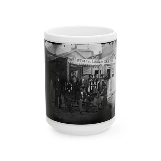 Washington, D.C. Group Of Sanitary Commission Workers At The Entrance Of The Home Lodge (U.S. Civil War) White Coffee Mug 15oz - Go Mug Yourself