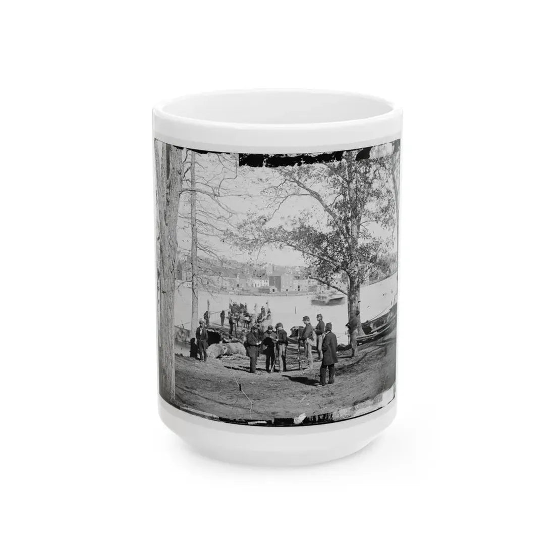 Washington, D.C. Guards At Ferry Landing On Mason's Island Examining A Pass (U.S. Civil War) White Coffee Mug 15oz - Go Mug Yourself