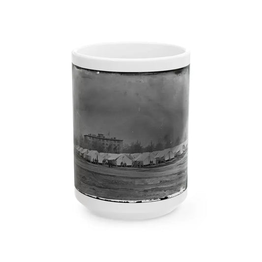 Washington, D.C. Hospital Tents At Camp Carver, With Columbian College Building (U.S. Civil War) White Coffee Mug 15oz - Go Mug Yourself