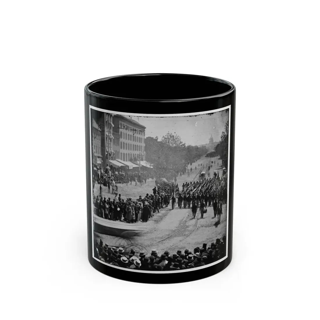 Washington, D.C. Infantry Unit With Fixed Bayonets Followed By Ambulances Passing On Pennsylvania Avenue Near The Treasury (U.S. Civil War) Black Coffee Mug 11oz - Go Mug Yourself