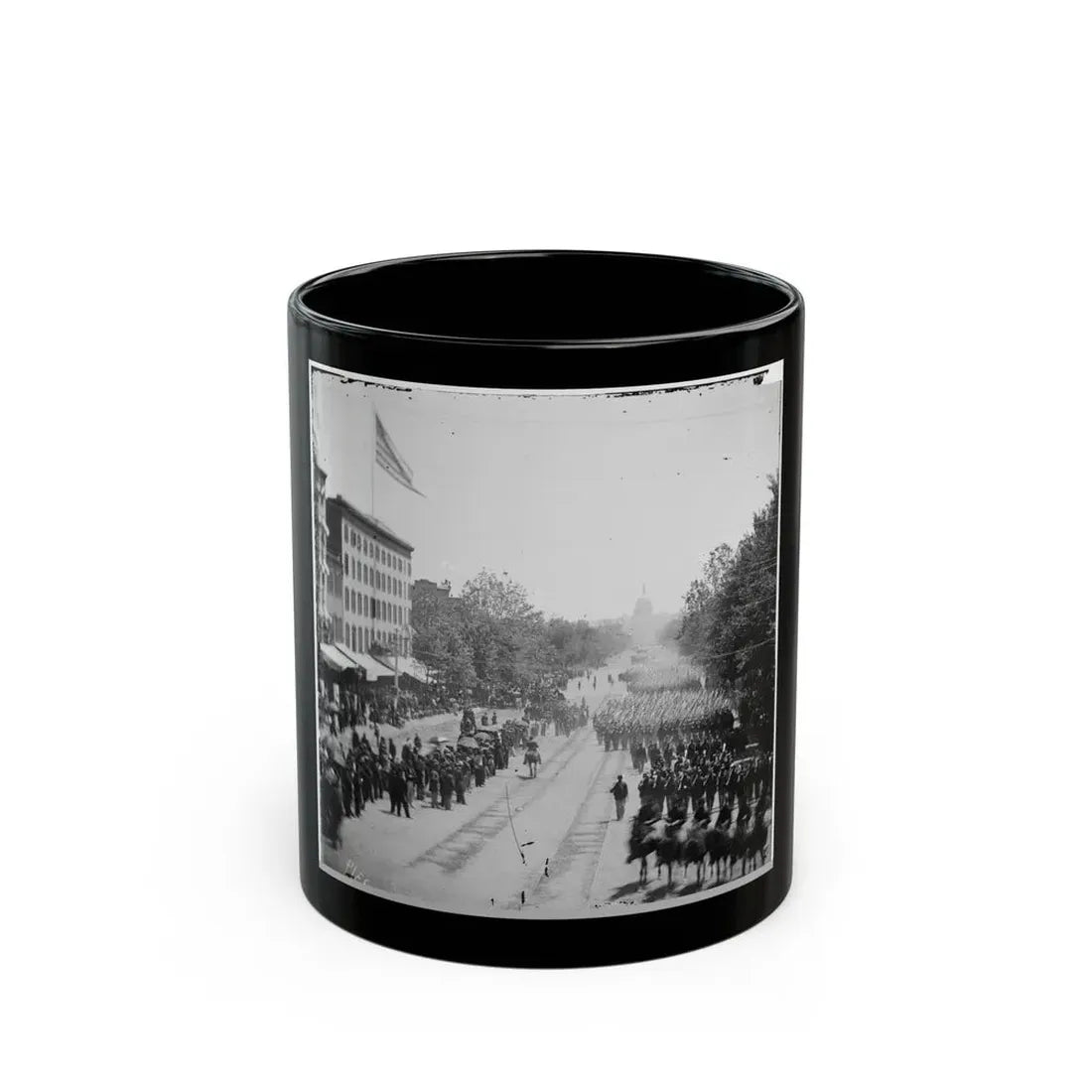Washington, D.C. Infantry Units With Fixed Bayonets Passing On Pennsylvania Avenue Near The Treasury (U.S. Civil War) Black Coffee Mug 11oz - Go Mug Yourself