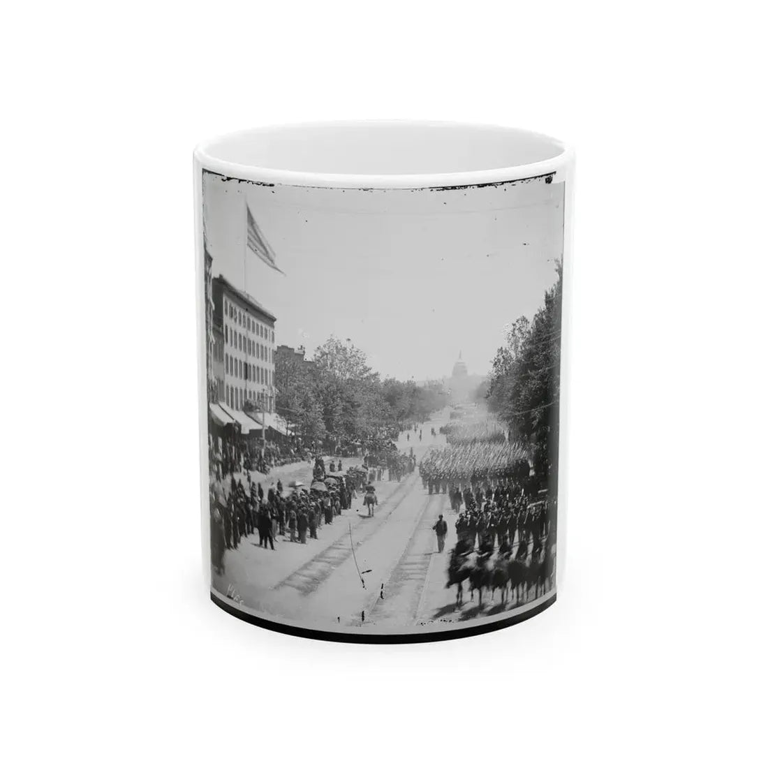 Washington, D.C. Infantry Units With Fixed Bayonets Passing On Pennsylvania Avenue Near The Treasury (U.S. Civil War) White Coffee Mug 11oz - Go Mug Yourself