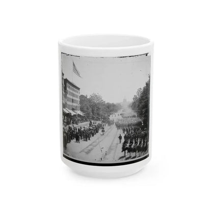 Washington, D.C. Infantry Units With Fixed Bayonets Passing On Pennsylvania Avenue Near The Treasury (U.S. Civil War) White Coffee Mug 15oz - Go Mug Yourself