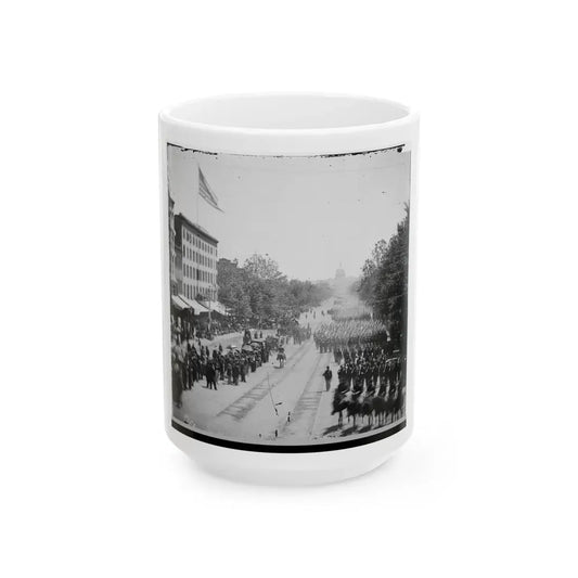 Washington, D.C. Infantry Units With Fixed Bayonets Passing On Pennsylvania Avenue Near The Treasury (U.S. Civil War) White Coffee Mug 15oz - Go Mug Yourself