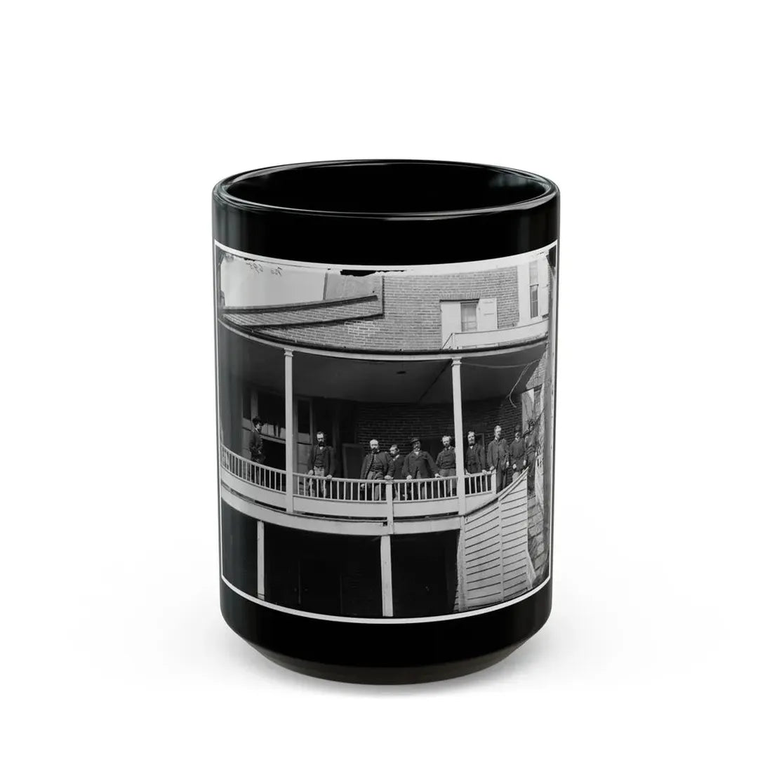 Washington, D.C. Officers And Clerks On A Porch At Signal Corps Headquarters (U.S. Civil War) Black Coffee Mug 15oz - Go Mug Yourself