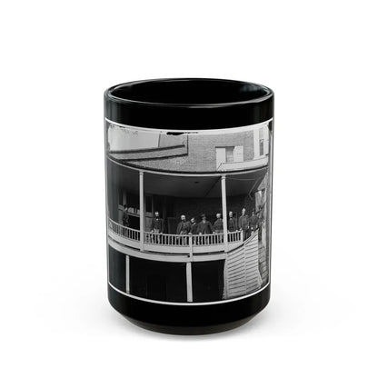 Washington, D.C. Officers And Clerks On A Porch At Signal Corps Headquarters (U.S. Civil War) Black Coffee Mug 15oz - Go Mug Yourself