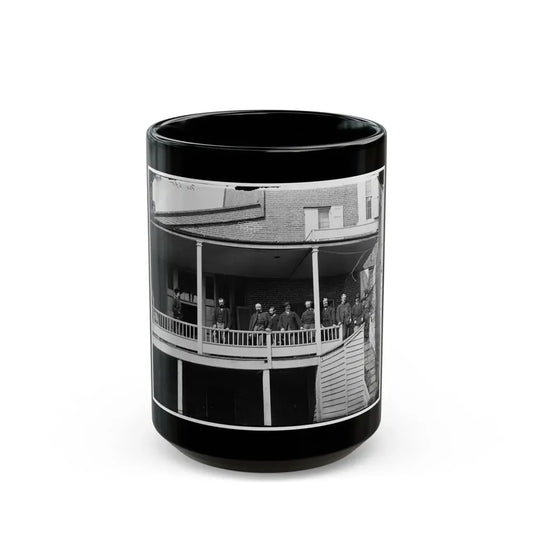 Washington, D.C. Officers And Clerks On A Porch At Signal Corps Headquarters (U.S. Civil War) Black Coffee Mug 15oz - Go Mug Yourself