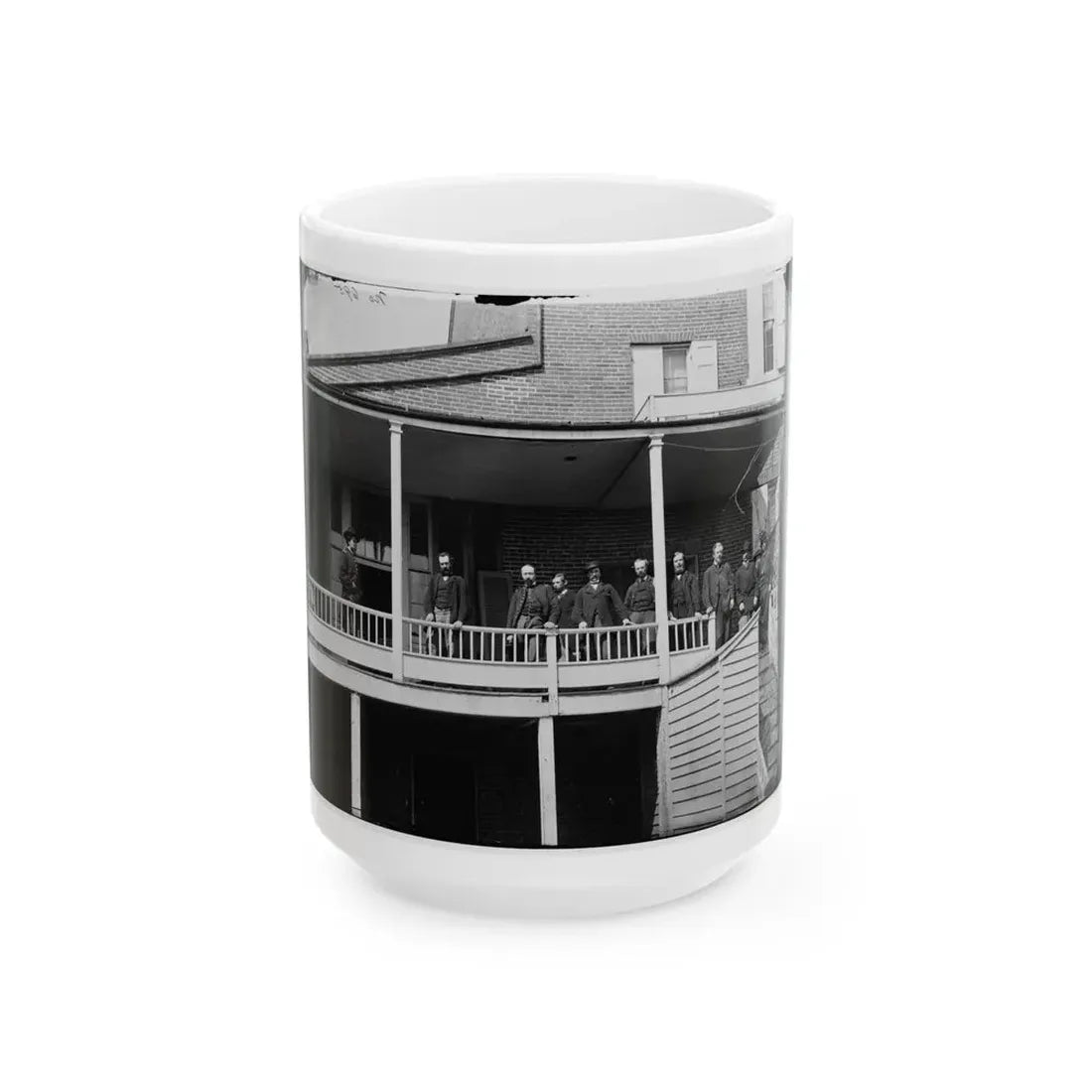 Washington, D.C. Officers And Clerks On A Porch At Signal Corps Headquarters (U.S. Civil War) White Coffee Mug 15oz - Go Mug Yourself