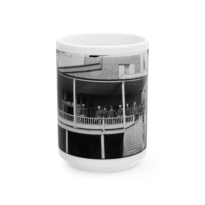 Washington, D.C. Officers And Clerks On A Porch At Signal Corps Headquarters (U.S. Civil War) White Coffee Mug 15oz - Go Mug Yourself