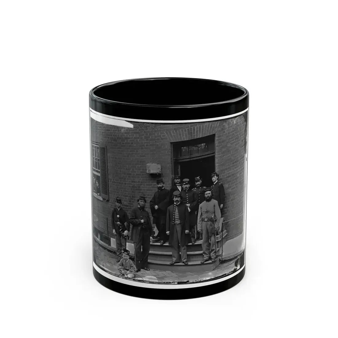 Washington, D.C. Officers At Door Of Seminary Hospital (Formerly Georgetown Female Seminary), 30th St. At N, Georgetown (U.S. Civil War) Black Coffee Mug 11oz - Go Mug Yourself