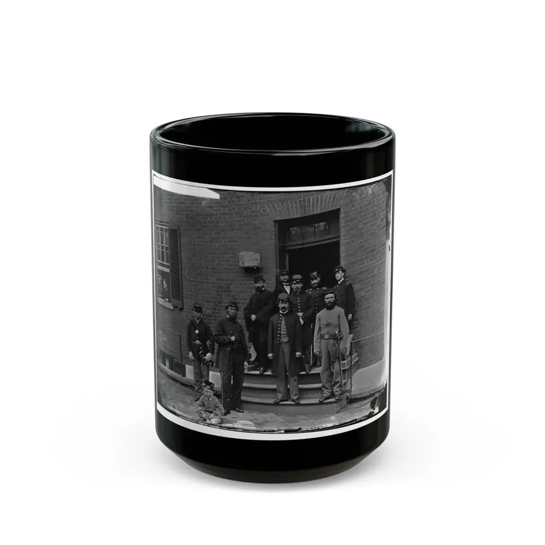 Washington, D.C. Officers At Door Of Seminary Hospital (Formerly Georgetown Female Seminary), 30th St. At N, Georgetown (U.S. Civil War) Black Coffee Mug 15oz - Go Mug Yourself