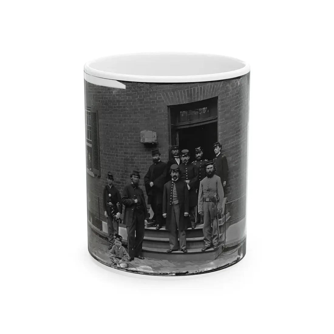 Washington, D.C. Officers At Door Of Seminary Hospital (Formerly Georgetown Female Seminary), 30th St. At N, Georgetown (U.S. Civil War) White Coffee Mug 11oz - Go Mug Yourself