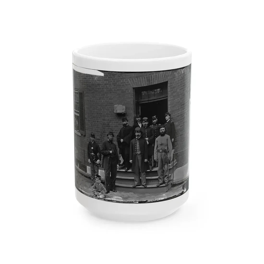 Washington, D.C. Officers At Door Of Seminary Hospital (Formerly Georgetown Female Seminary), 30th St. At N, Georgetown (U.S. Civil War) White Coffee Mug 15oz - Go Mug Yourself