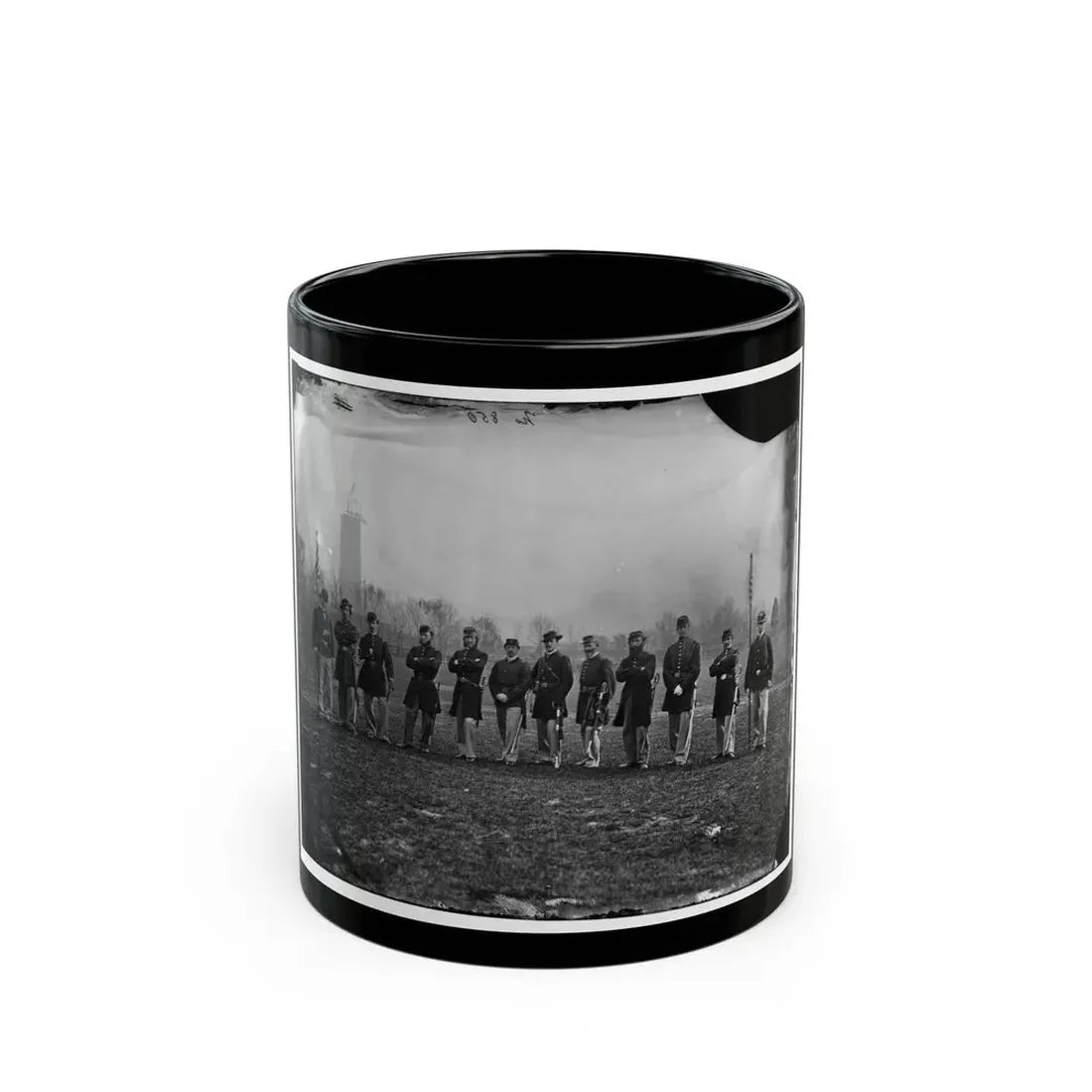 Washington, D.C. Officers Of The U.S. Treasury Battalion; Uncompleted Washington Monument In Left Background (U.S. Civil War) Black Coffee Mug 11oz - Go Mug Yourself