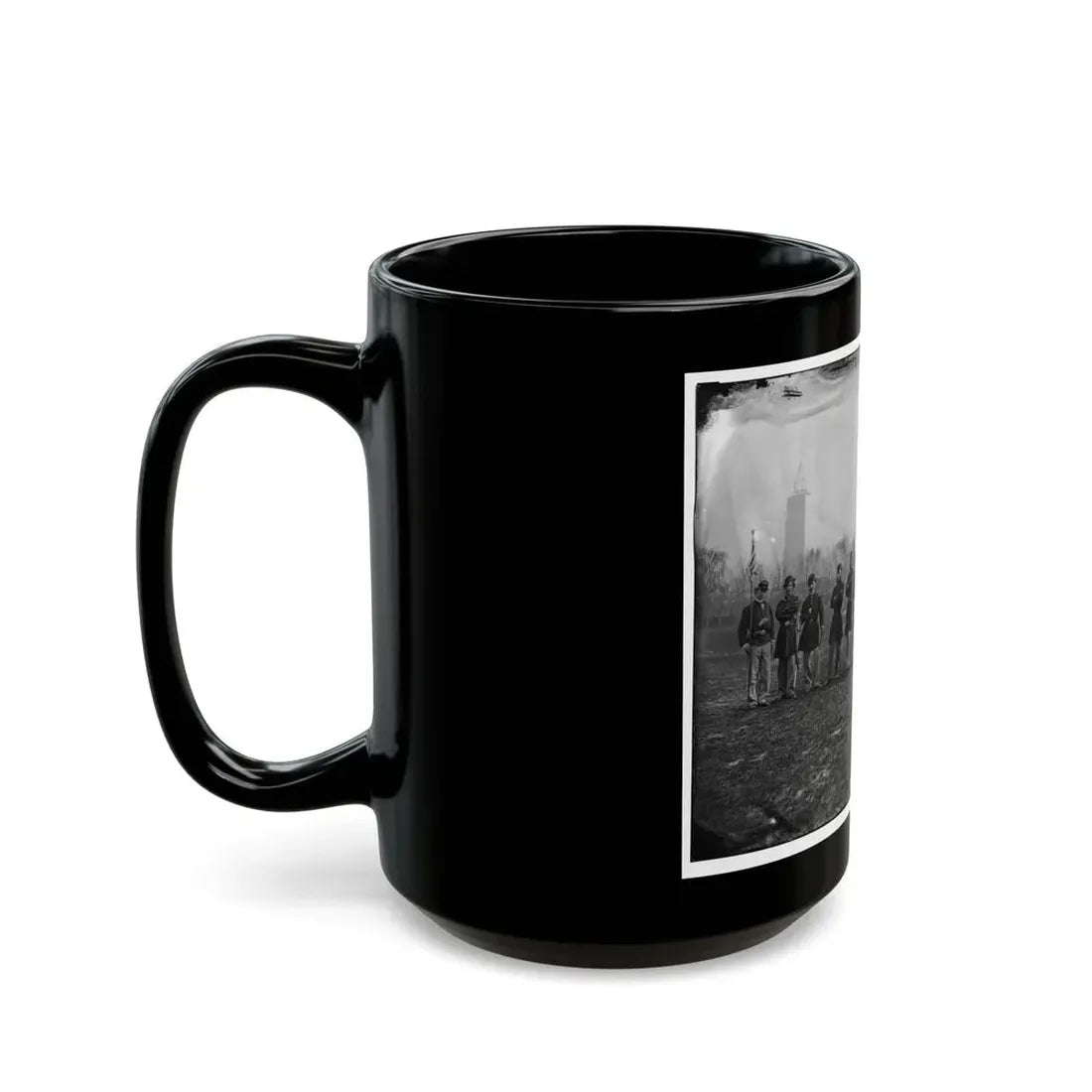 Washington, D.C. Officers Of The U.S. Treasury Battalion; Uncompleted Washington Monument In Left Background (U.S. Civil War) Black Coffee Mug - Go Mug Yourself