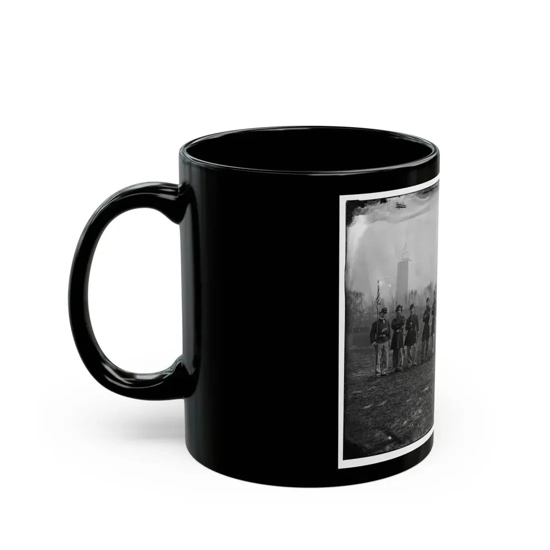 Washington, D.C. Officers Of The U.S. Treasury Battalion; Uncompleted Washington Monument In Left Background (U.S. Civil War) Black Coffee Mug - Go Mug Yourself