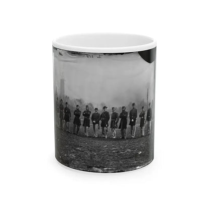 Washington, D.C. Officers Of The U.S. Treasury Battalion; Uncompleted Washington Monument In Left Background (U.S. Civil War) White Coffee Mug 11oz - Go Mug Yourself