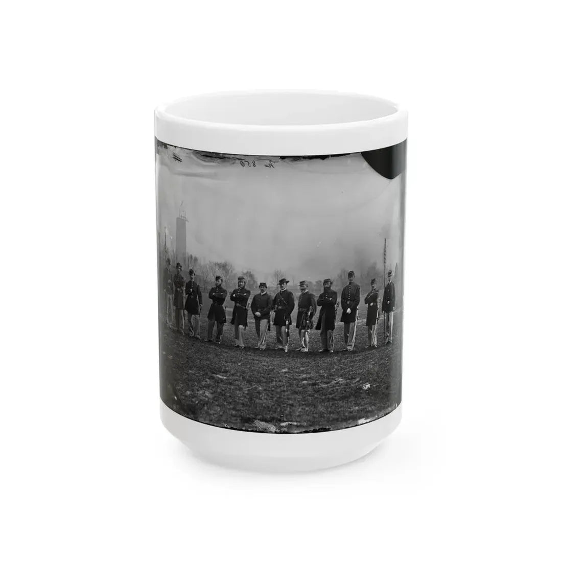 Washington, D.C. Officers Of The U.S. Treasury Battalion; Uncompleted Washington Monument In Left Background (U.S. Civil War) White Coffee Mug 15oz - Go Mug Yourself
