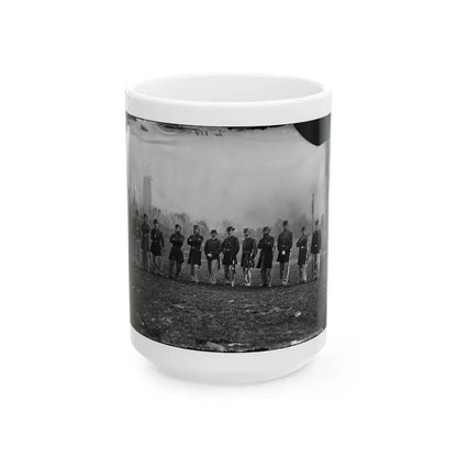 Washington, D.C. Officers Of The U.S. Treasury Battalion; Uncompleted Washington Monument In Left Background (U.S. Civil War) White Coffee Mug 15oz - Go Mug Yourself