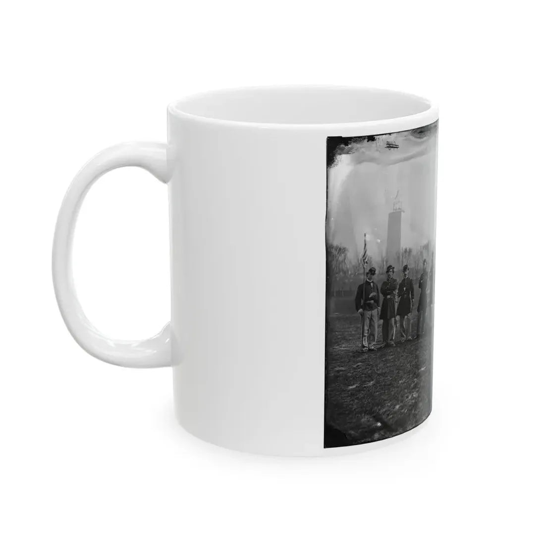 Washington, D.C. Officers Of The U.S. Treasury Battalion; Uncompleted Washington Monument In Left Background (U.S. Civil War) White Coffee Mug - Go Mug Yourself