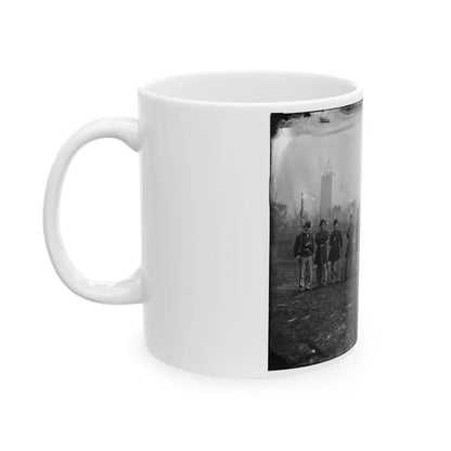 Washington, D.C. Officers Of The U.S. Treasury Battalion; Uncompleted Washington Monument In Left Background (U.S. Civil War) White Coffee Mug - Go Mug Yourself