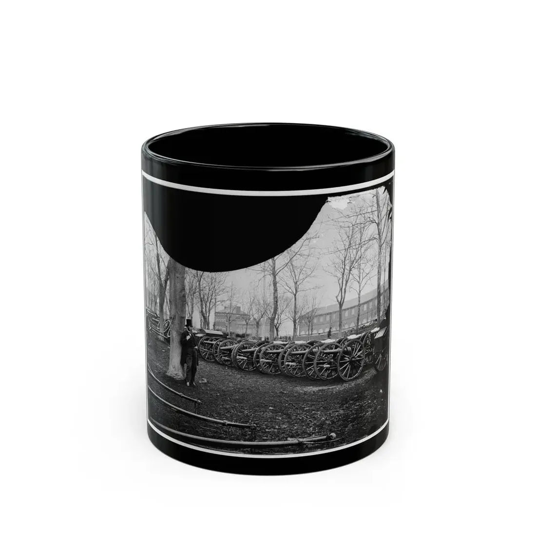 Washington, D.C. Park Of Wiard Guns At The Arsenal; Another View.  H.L. Stuart Against Tree (U.S. Civil War) Black Coffee Mug 11oz - Go Mug Yourself