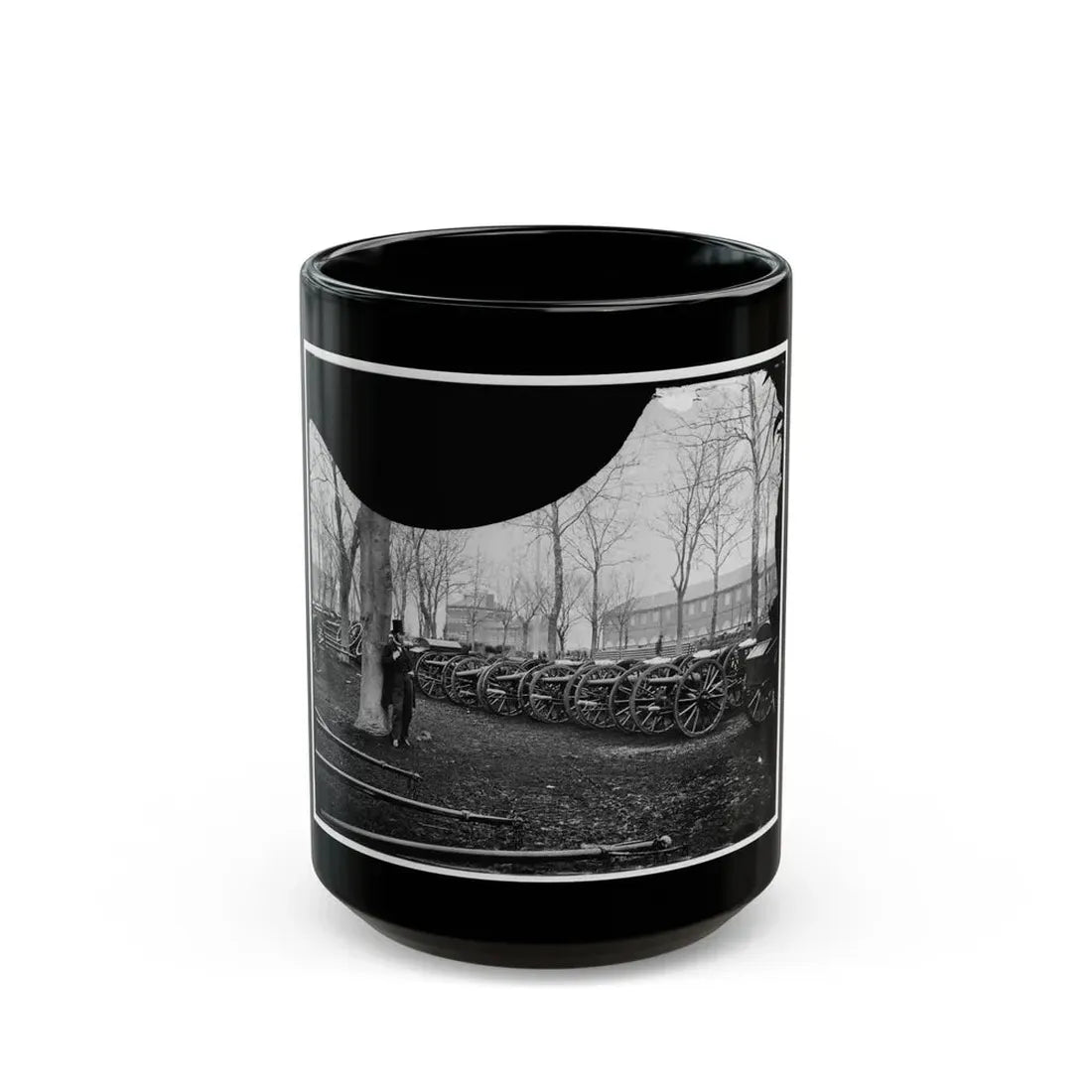 Washington, D.C. Park Of Wiard Guns At The Arsenal; Another View.  H.L. Stuart Against Tree (U.S. Civil War) Black Coffee Mug 15oz - Go Mug Yourself