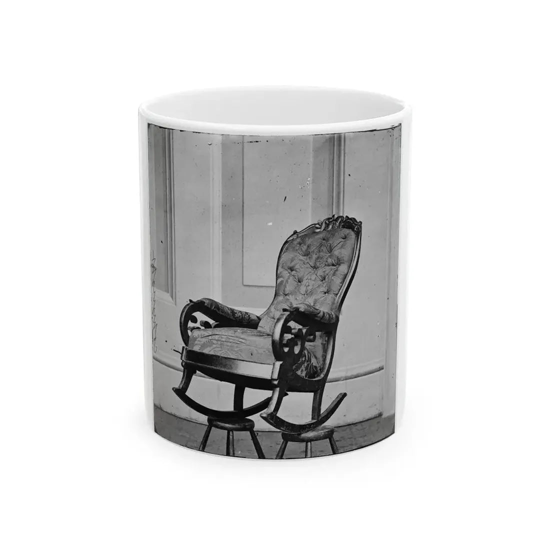 Washington, D.C. Rocking Chair Used By President Lincoln In Ford's Theater (U.S. Civil War) White Coffee Mug 11oz - Go Mug Yourself