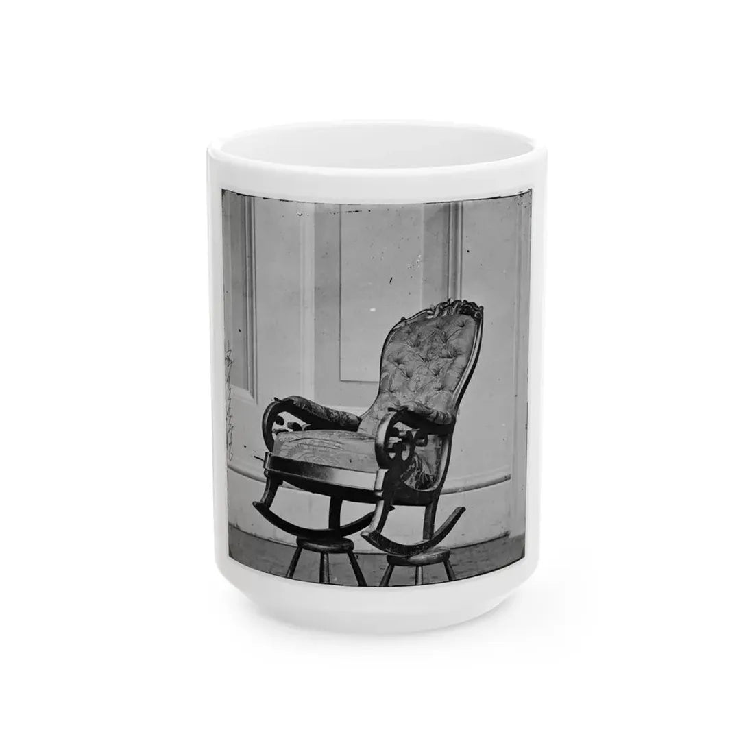 Washington, D.C. Rocking Chair Used By President Lincoln In Ford's Theater (U.S. Civil War) White Coffee Mug 15oz - Go Mug Yourself